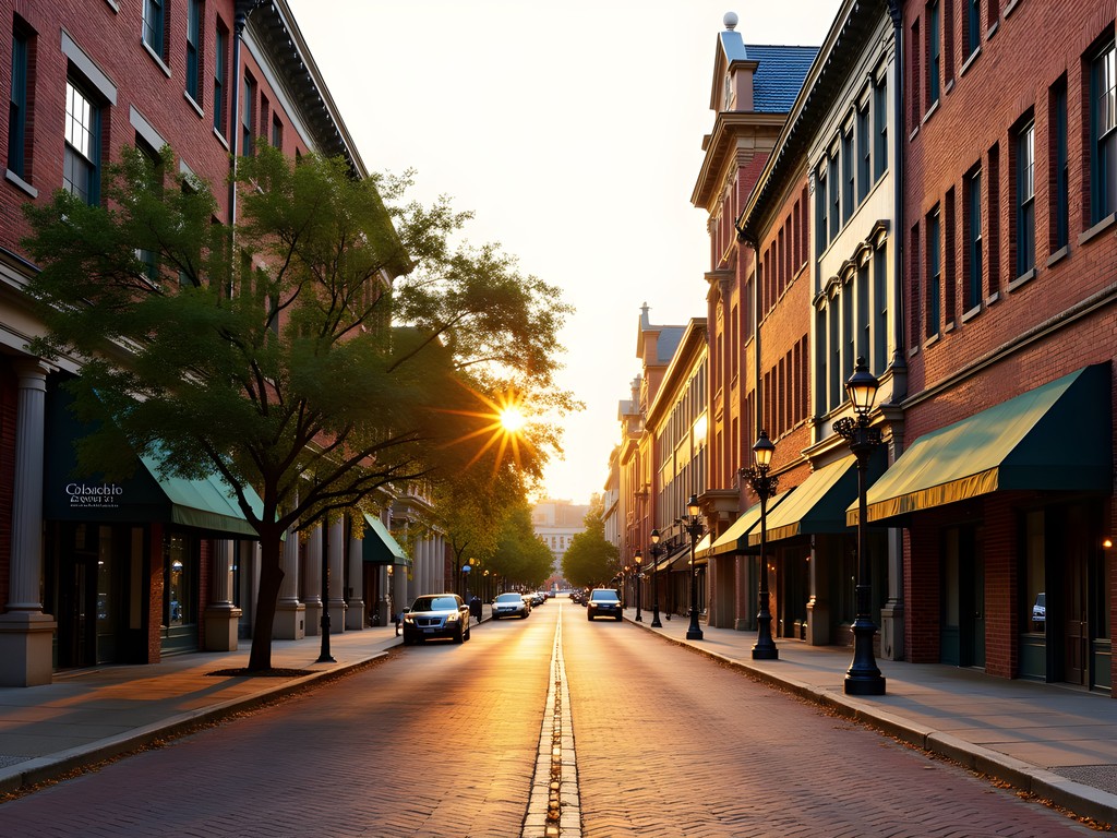 Morning light on historic Main Street buildings in Columbia SC