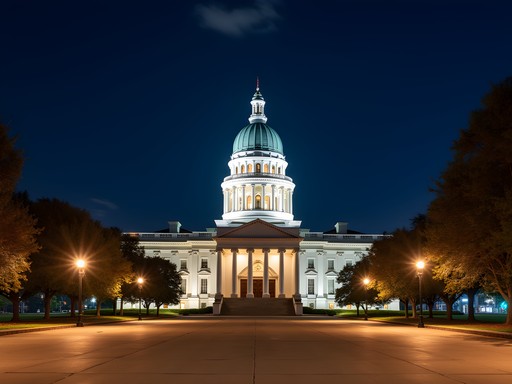 South Carolina State House illuminated at night with city lights