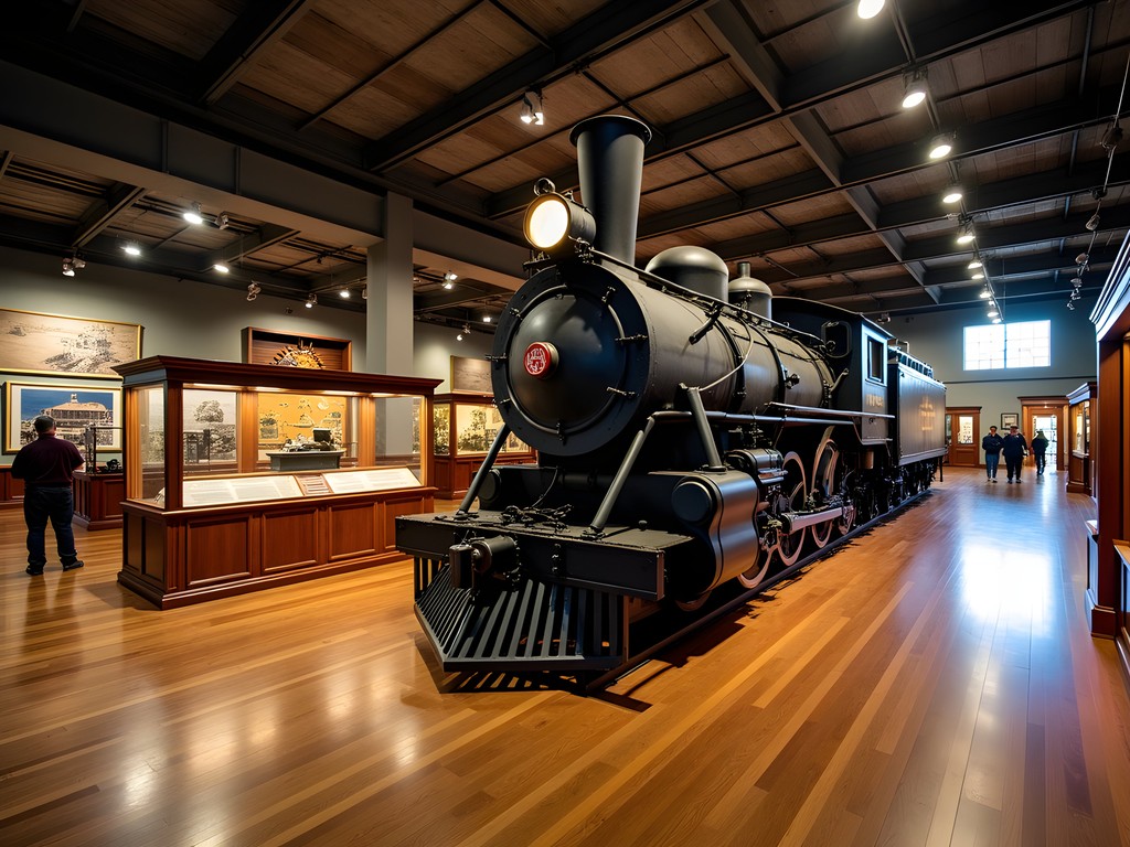 Union Pacific Railroad Museum interior displaying historic locomotives and railroad artifacts in Council Bluffs