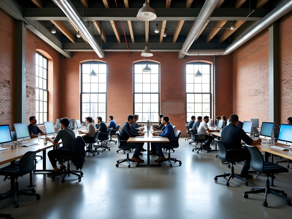 TechTown Detroit innovation hub with entrepreneurs working in renovated industrial space