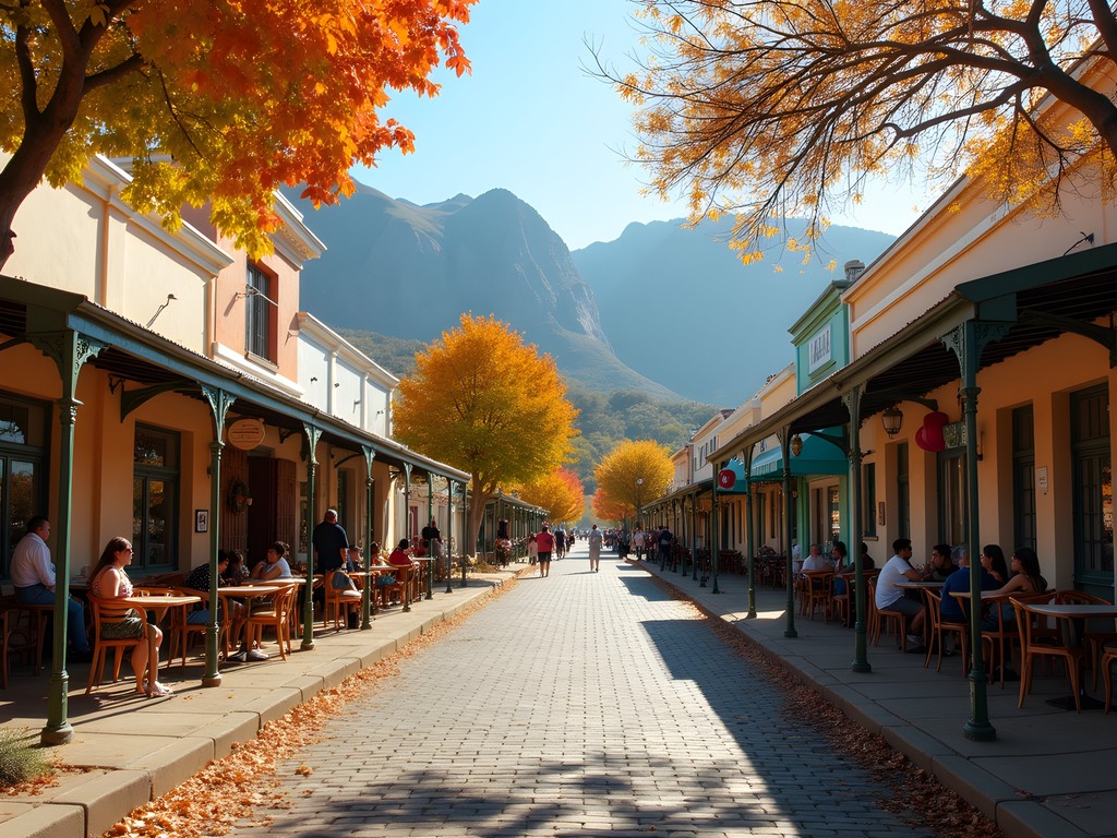 Winterton main street with shops and cafes during fall season