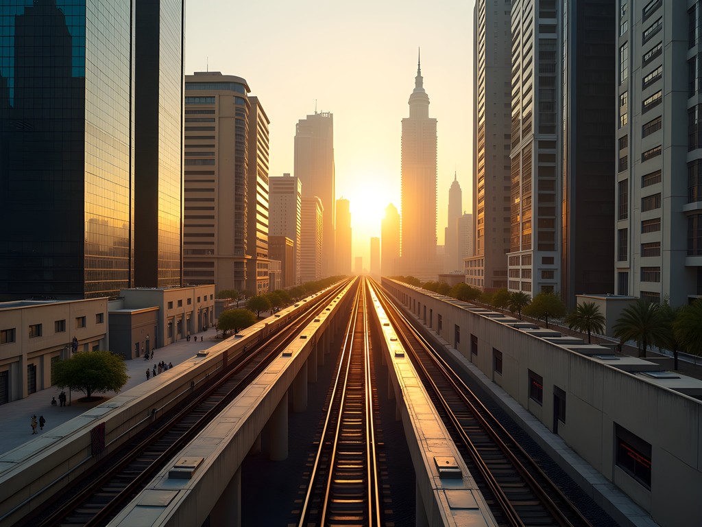 Dubai Metro elevated track running through contrasting neighborhoods showing modern and traditional architecture