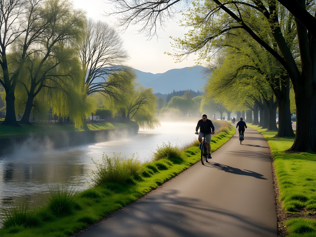 Ruth Bascom Riverbank Path along the Willamette River in Eugene on a spring morning