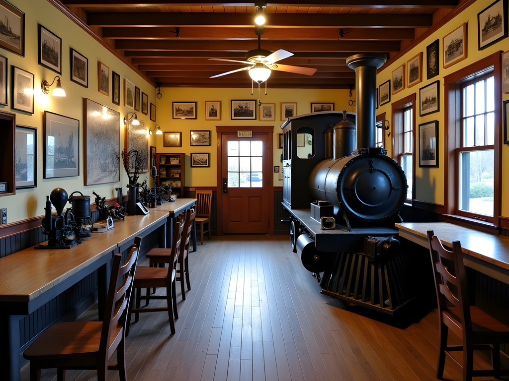Interior of Fernley Railroad Museum with vintage equipment and historical displays