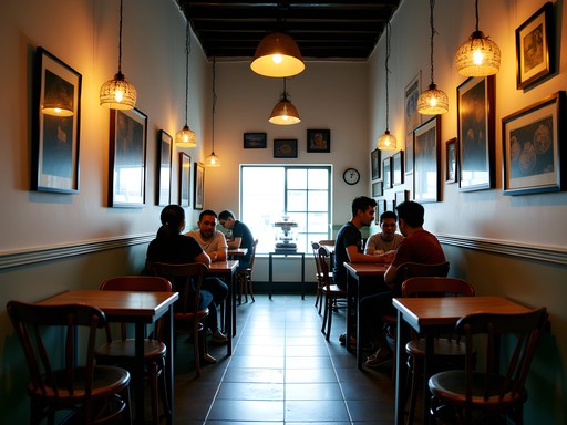 Narrow art cafe with local artwork in George Town Penang