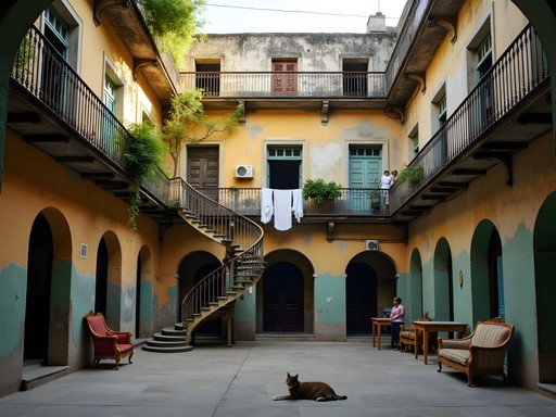 Secret colonial courtyard in Old Havana with vertical living spaces and hanging plants