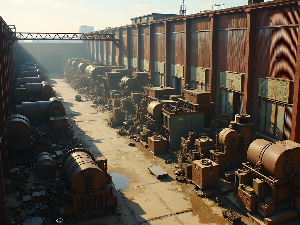 Industrial salvage yard in Kansas City West Bottoms with vintage machinery