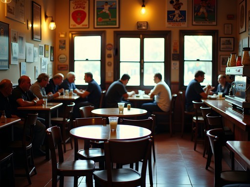 Authentic local café in Las Piedras Uruguay with residents enjoying coffee and conversation