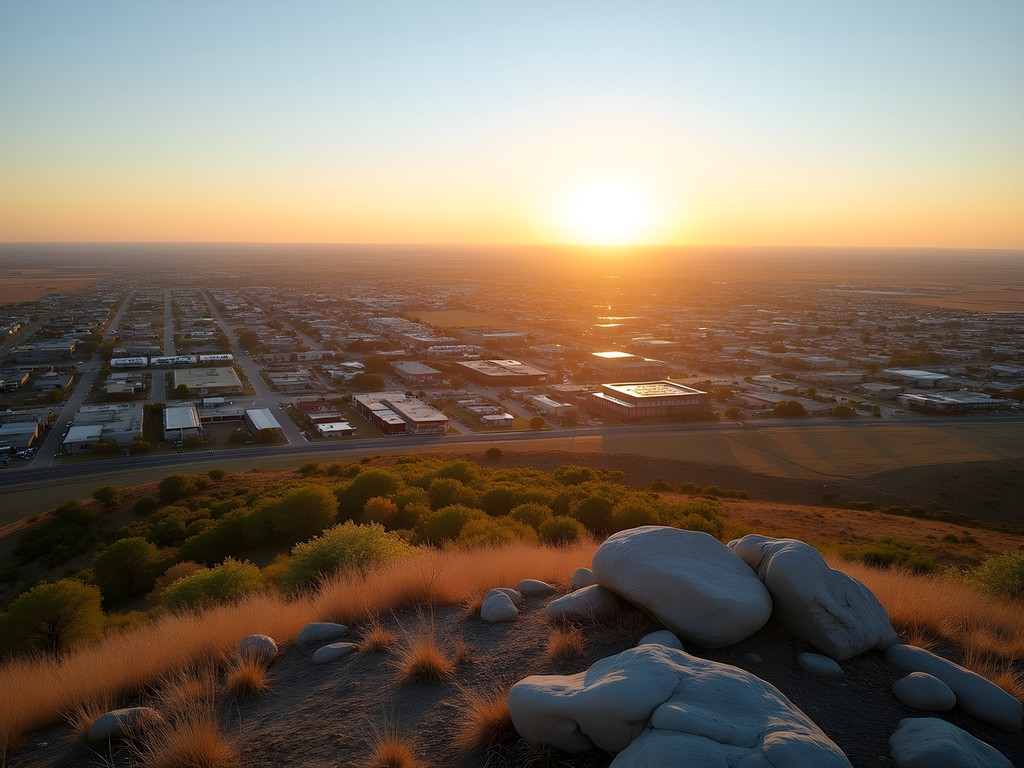 Sunrise panorama of Lawton and Fort Sill from Mount Scott summit