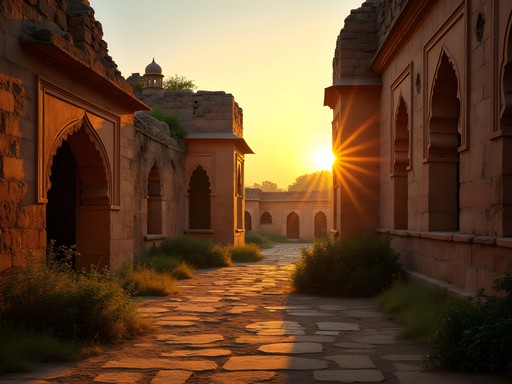 Dilkusha Kothi ruins bathed in golden sunset light in Lucknow