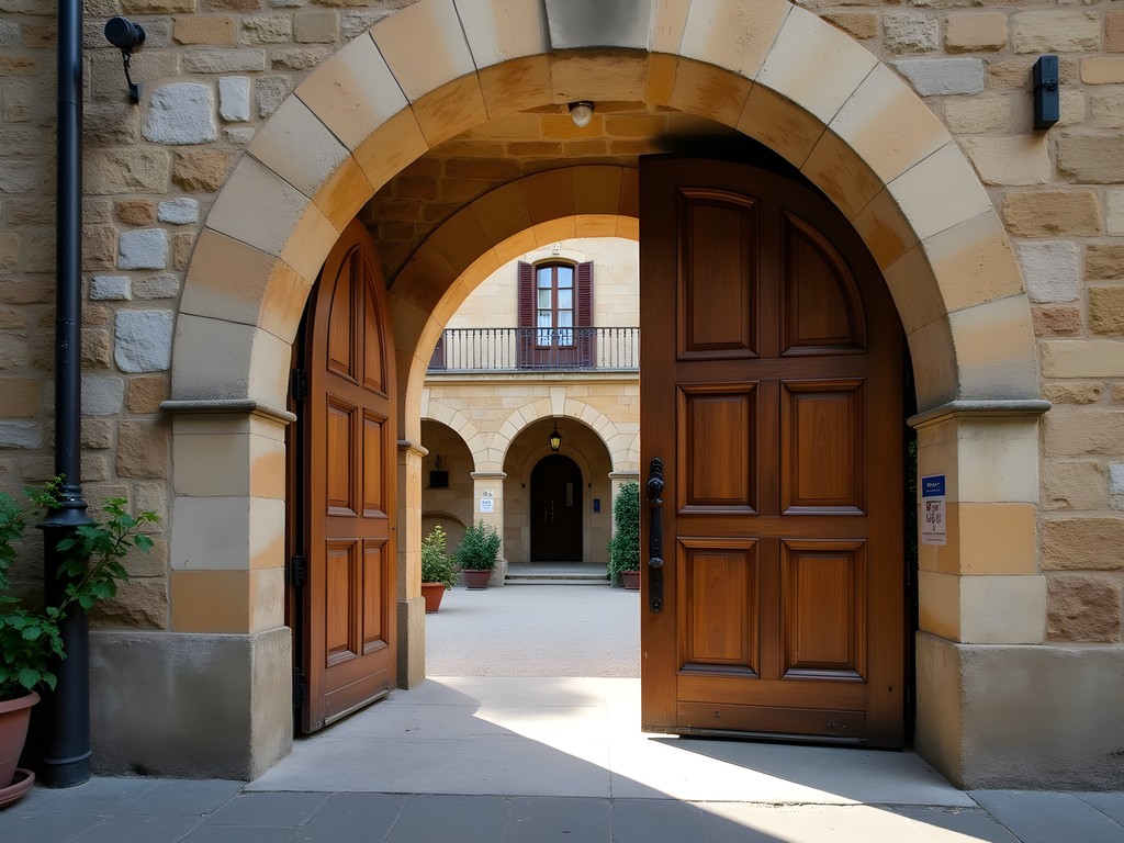 Historic entrance to a traboule passageway in Vieux Lyon with Renaissance architecture