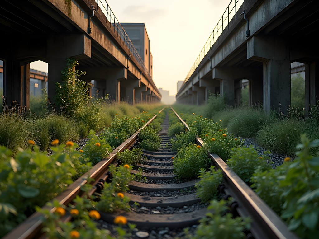 Abandoned Mayfield Depot in Manchester showing industrial structures being reclaimed by urban nature
