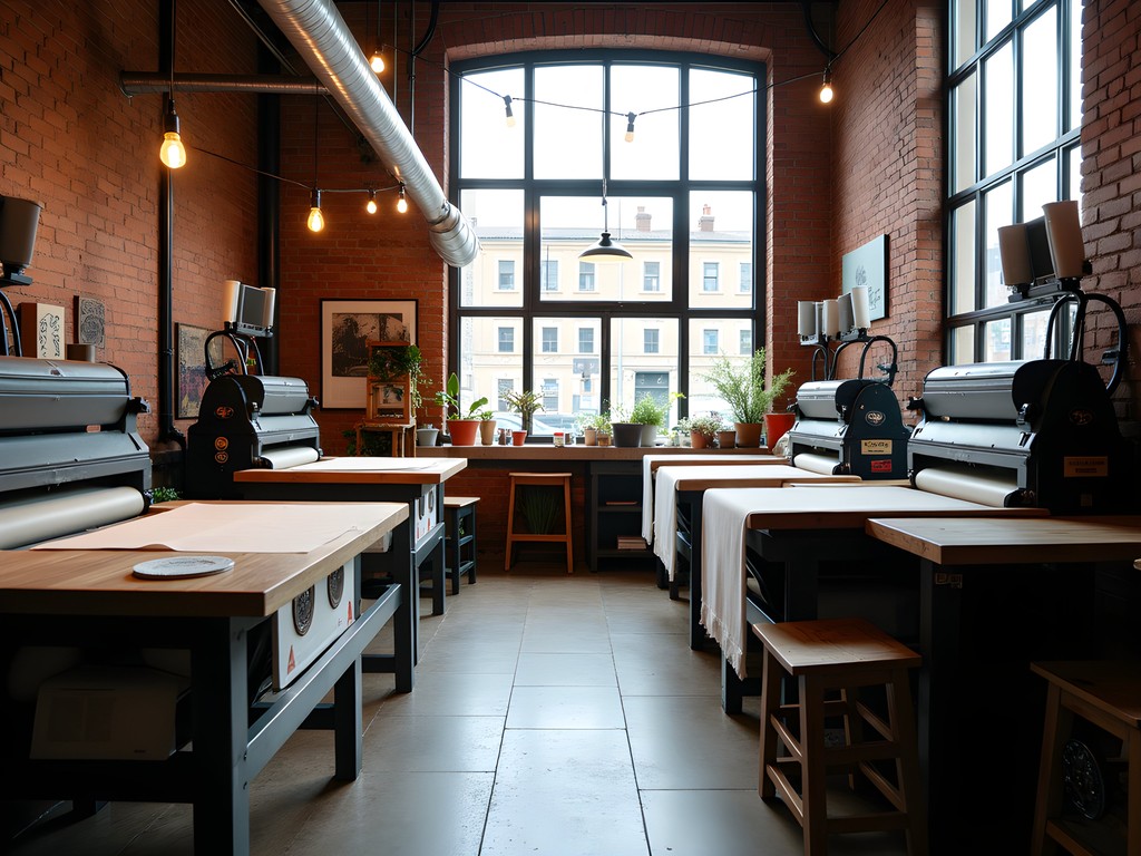 Traditional textile printing workshop in Manchester's Northern Quarter showing industrial heritage crafts