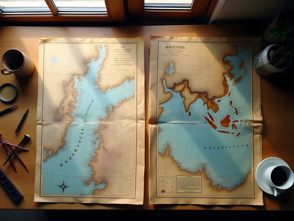 Historical maps of Massawa and Osaka ports side by side showing evolution over time