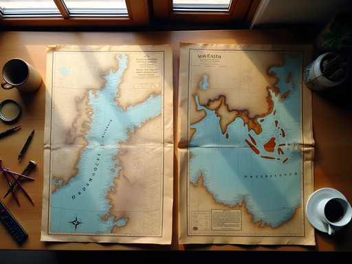 Historical maps of Massawa and Osaka ports side by side showing evolution over time