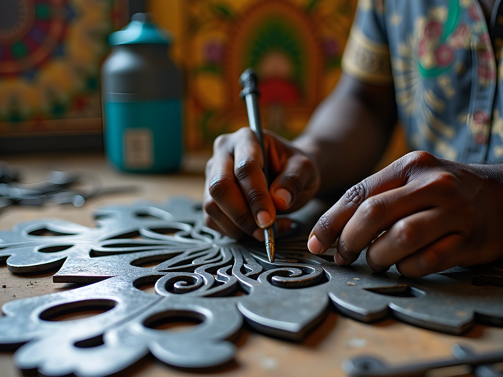 Haitian metal artist creating intricate artwork from recycled materials in Little Haiti Cultural Center