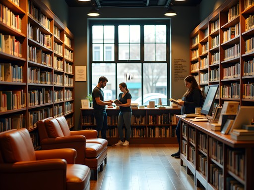 Cozy independent bookstore in Minneapolis with wooden shelves and reading nooks