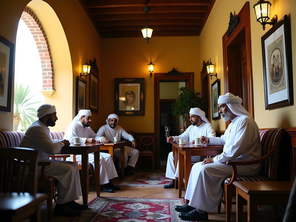 Traditional Bahraini café in Muharraq with locals sharing tea and conversation