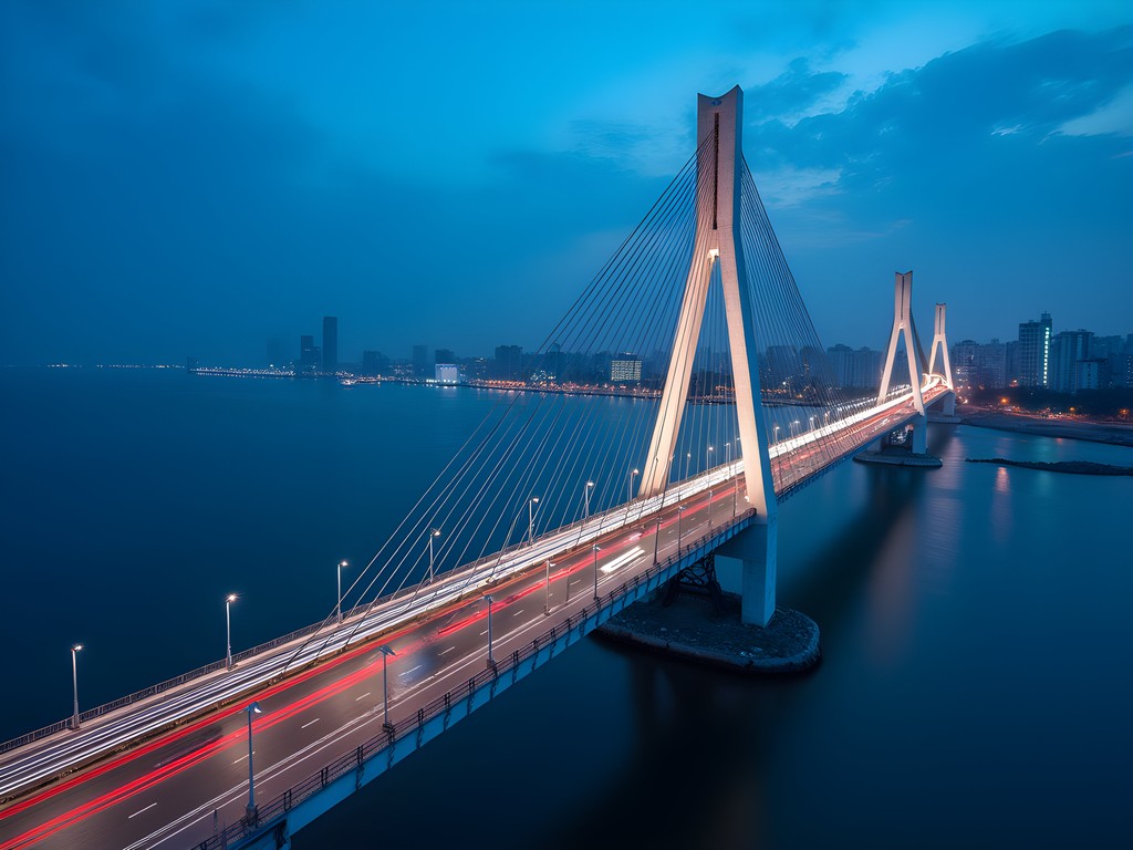 Bandra Worli Sea Link illuminated during blue hour in Mumbai