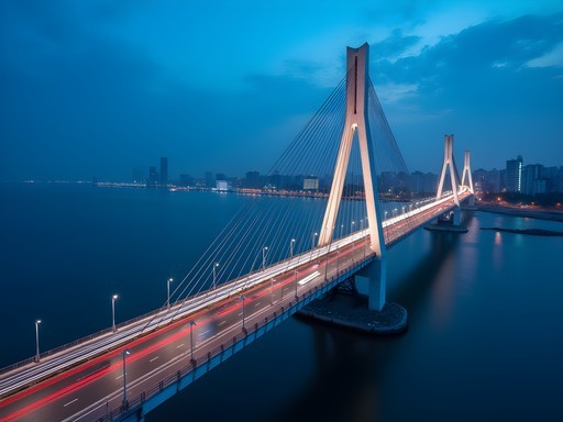 Bandra Worli Sea Link illuminated during blue hour in Mumbai