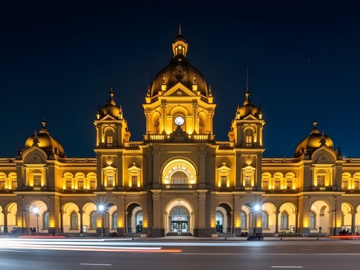 Chhatrapati Shivaji Terminus illuminated at night in Mumbai