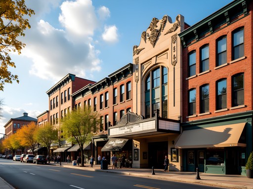 Historic Main Street architecture in downtown New Rochelle with Art Deco buildings