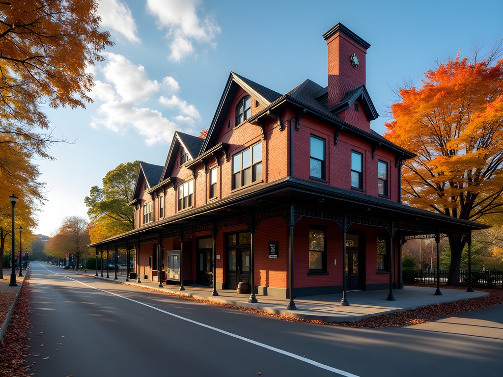 New Rochelle Metro-North train station with autumn foliage in Westchester County