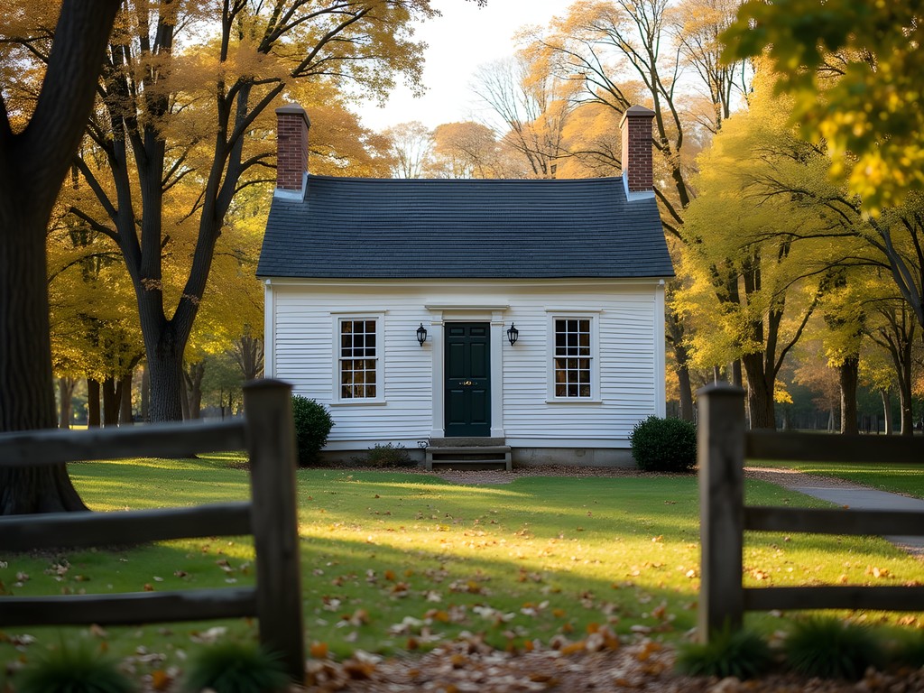 Historic Thomas Paine Cottage Museum in New Rochelle with fall colors