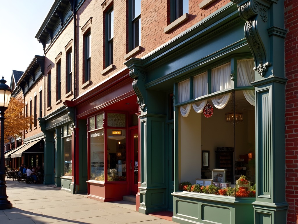 Restored historic storefronts with original architectural details in downtown Parkersburg
