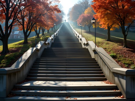 Historic public staircase winding through Pittsburgh hillside neighborhood with autumn trees