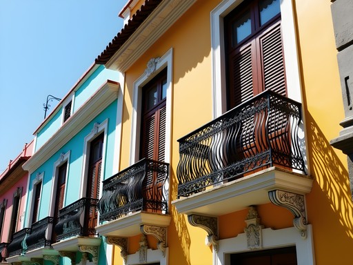 Detailed view of Ponce Creole architecture showing colorful facades and ornate ironwork