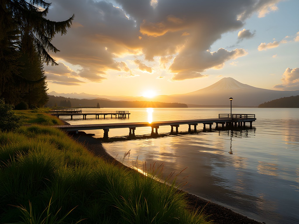 Sunrise over Lake Washington at Gene Coulon Memorial Beach Park in Renton