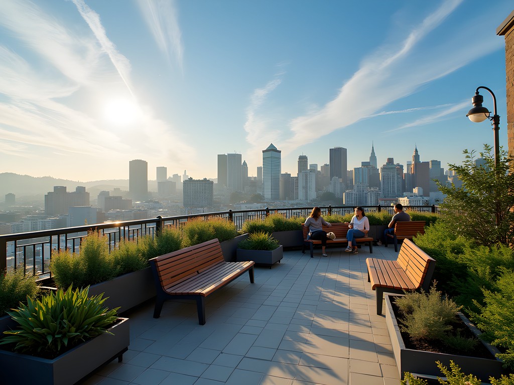 Secret rooftop garden at 343 Sansome Street with downtown San Francisco views