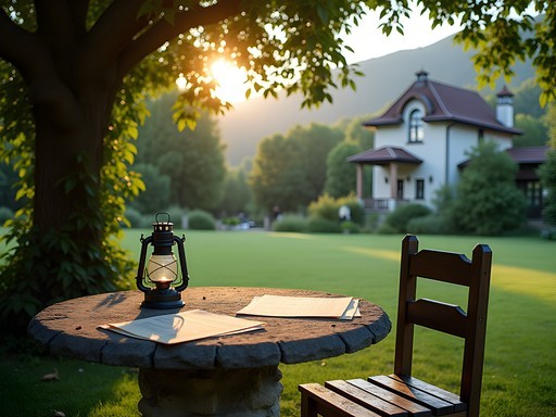 George Enescu's garden composition table with mountain views in Sinaia Romania