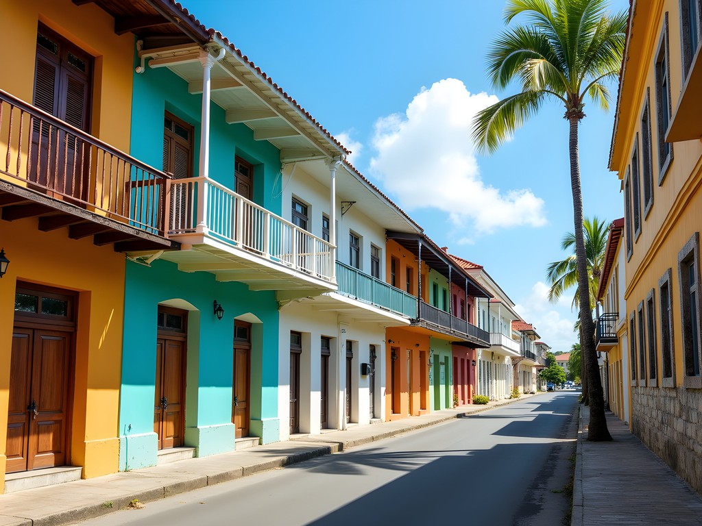 Historic colonial buildings along Queen Street in Speightstown, Barbados
