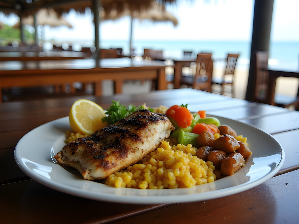 Local Bajan cuisine at Fisherman's Pub in Speightstown with ocean view