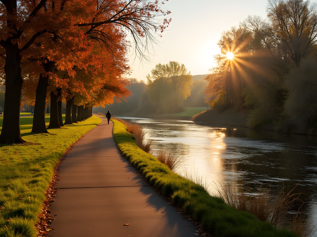 Centennial Trail along Spokane River in autumn Washington