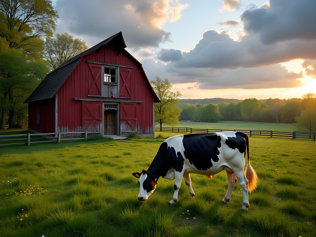 Heritage livestock farm at Stamford Museum with historic barn and Randall Lineback cattle
