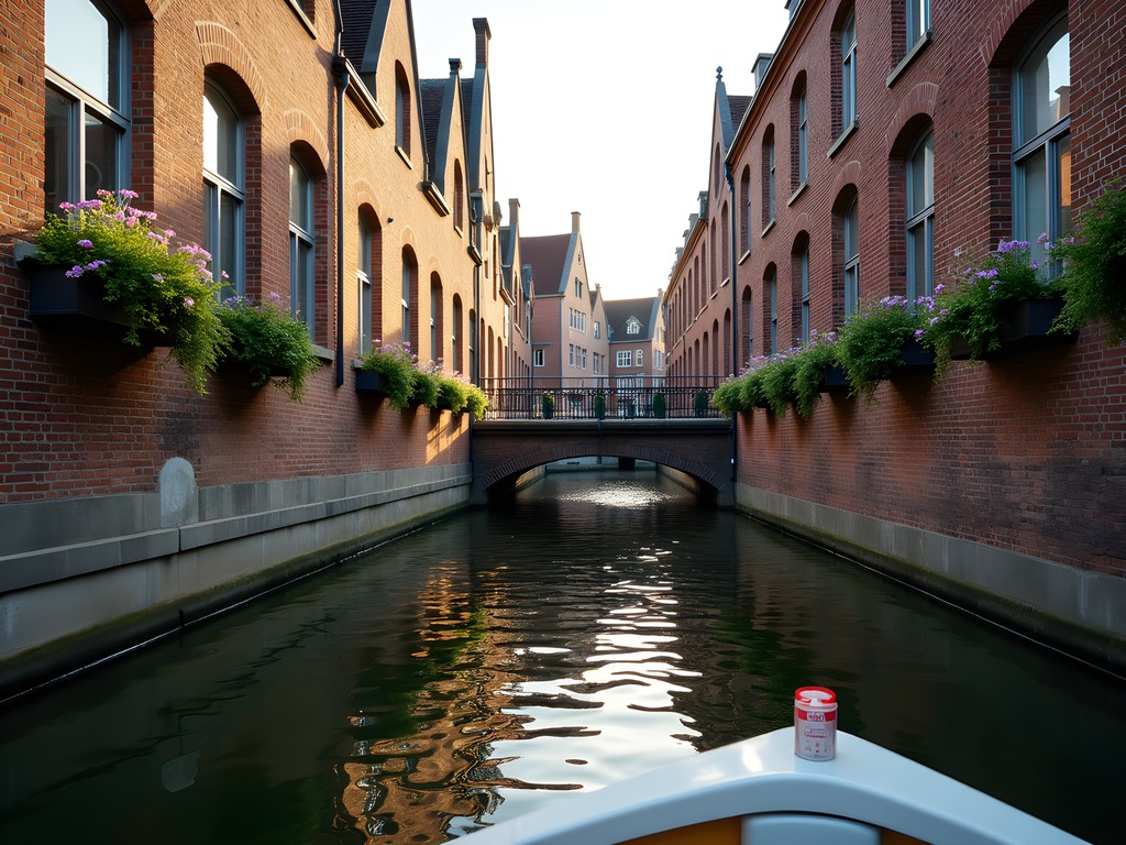 View from a small boat on Utrecht's canals showing medieval architecture and wharf cellars