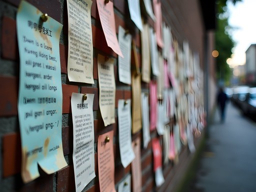 Multilingual Poetry Wall in Strathcona alleyway with poems in multiple languages