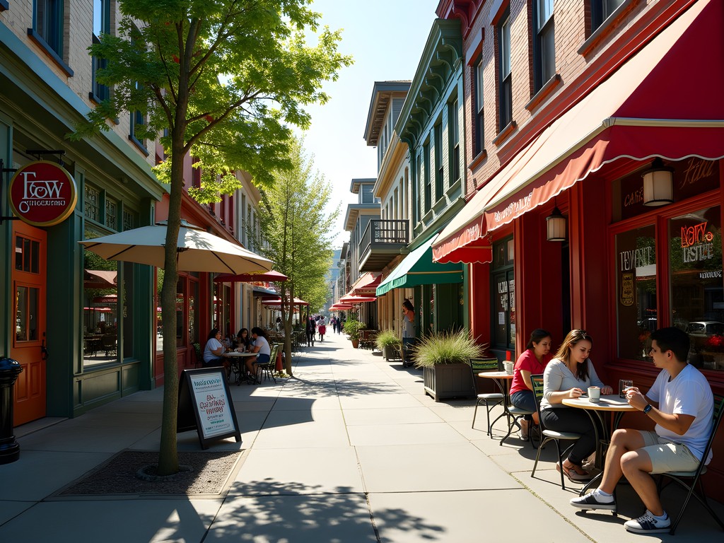 Colorful cafes and shops along Commercial Drive in Vancouver