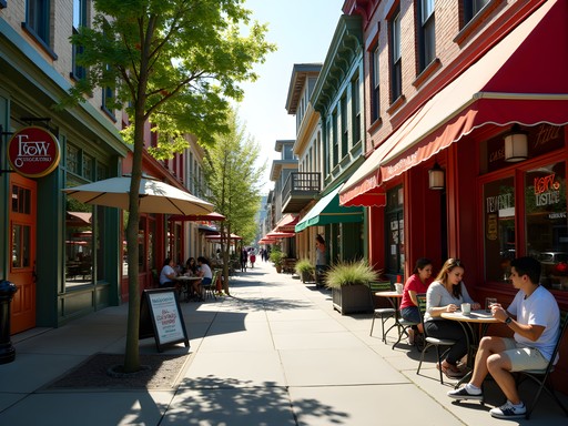 Colorful cafes and shops along Commercial Drive in Vancouver