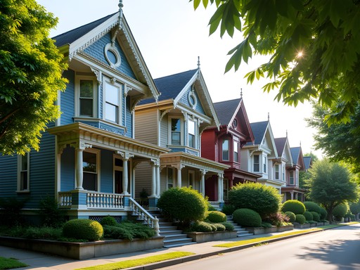 Colorful Victorian heritage homes in Strathcona neighborhood Vancouver