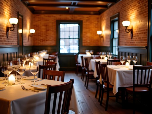 Cozy interior of Black Sheep Bistro restaurant in Vergennes with exposed brick walls and warm lighting