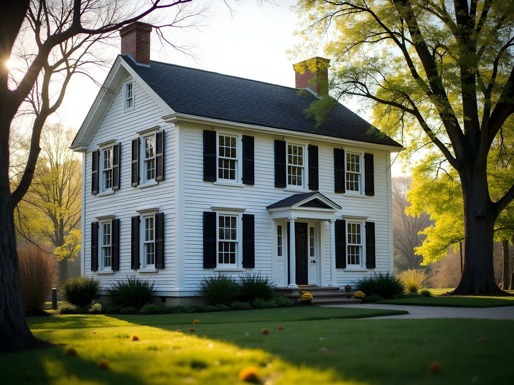 Historic Jonathan Dunham House in Woodbridge New Jersey with spring flowers blooming