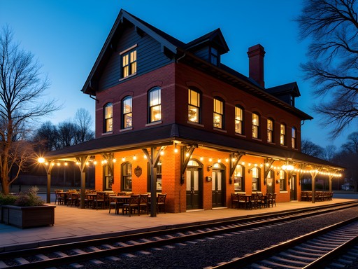 Historic B&O Station in Youngstown illuminated at night with vintage railway elements